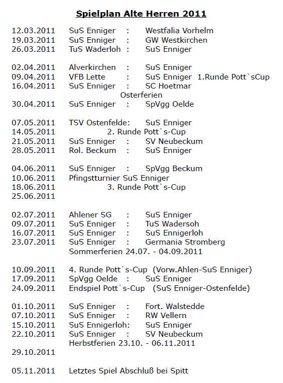Spielplan 2011
